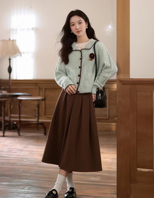 Peppermint Mocha Collared Cardigan (Mint)
