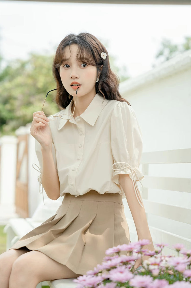 Basic Frilly Puff Sleeve Blouse (Cream)