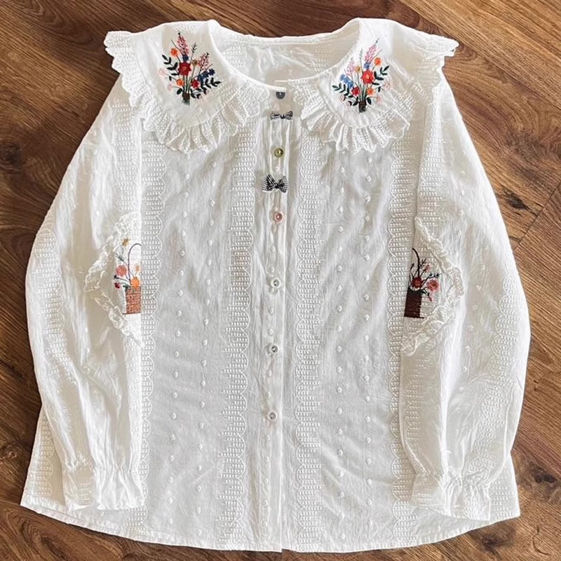 Flower Basket Embroidered Blouse (2 Colors)