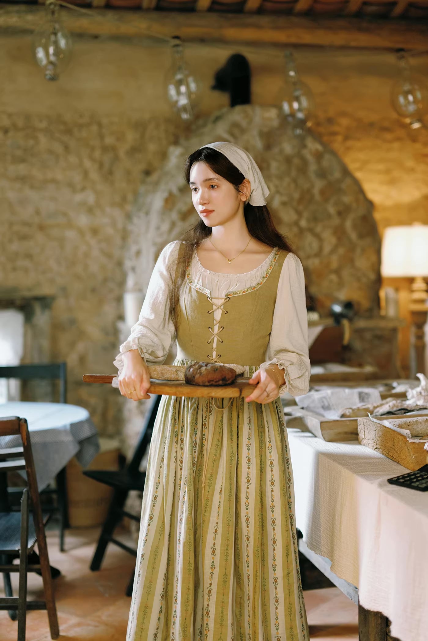 Folklore Faux Two-Piece Corset Dress (Mustard)