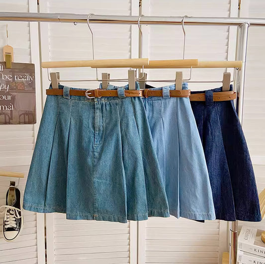 Pleated Denim Mini Skirt (3 Colors)