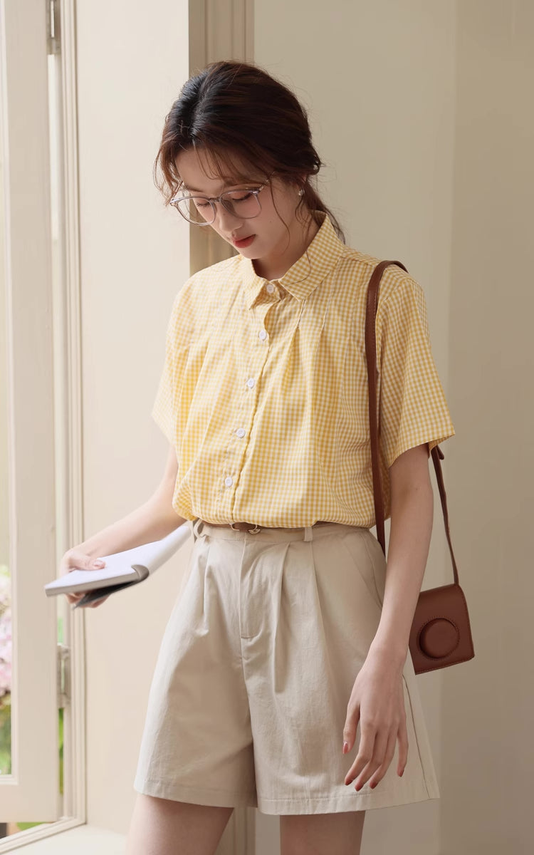 Gingham Plaid Blouse (Yellow)