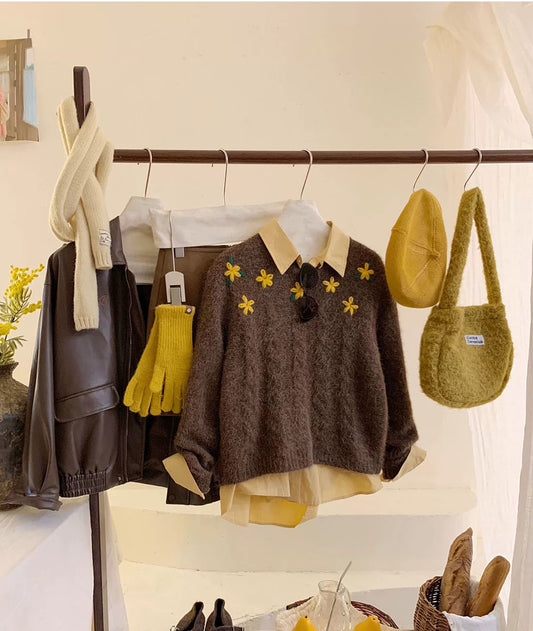 Gingko Flower Embroidered Sweater (4 Colors)