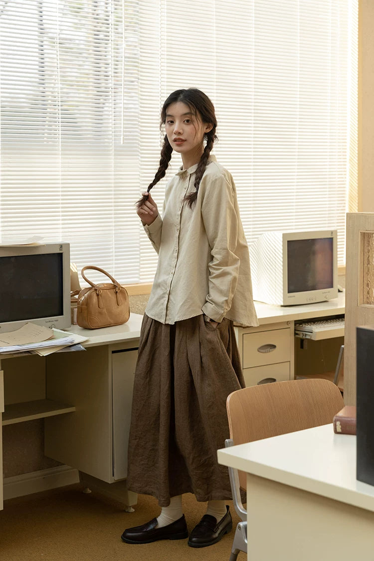 Asymmetrical Round Collar Blouse (Beige)