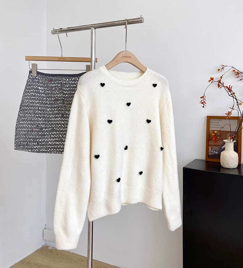 Polka Hearts Sweater (4 Colors)