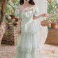 Garden Fairy Tiered Cold Shoulder Midi Dress (Mint Green)