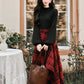 Lingonberry Plaid Asymmetrical Midi Skirt (Red/Black)