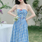 Vintage Gingham Floral Cami Dress (Blue)