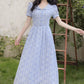 Floral Stripe Midi Dress (Blue)