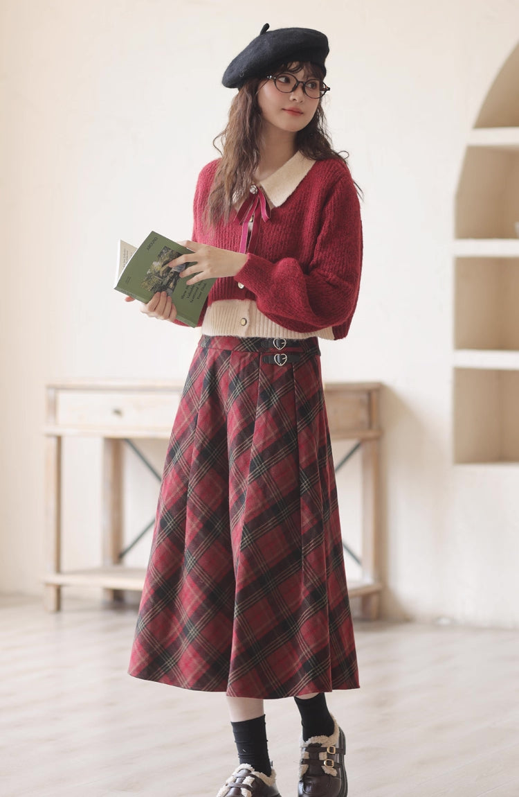 Merry Plaid Midi Skirt (Red)