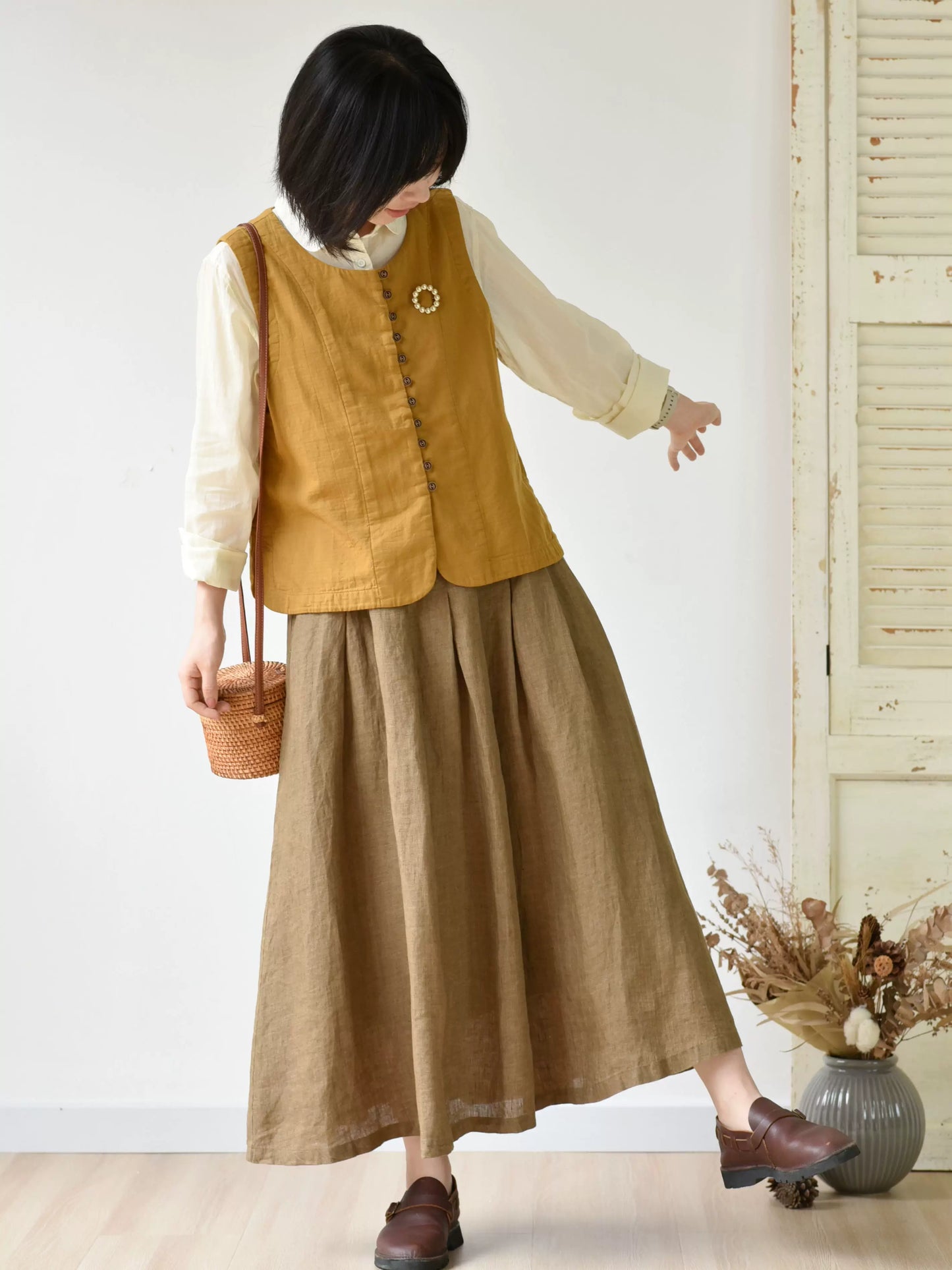 Looped Up Button Vest (Mustard Yellow)