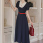 Miss Americana Polka Dot Midi Dress (Navy)