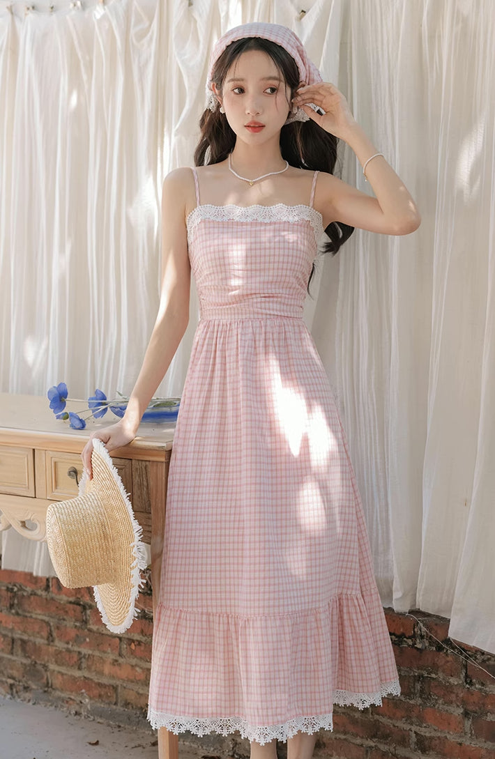 Coco Plaid Midi Cami Dress (Pink)