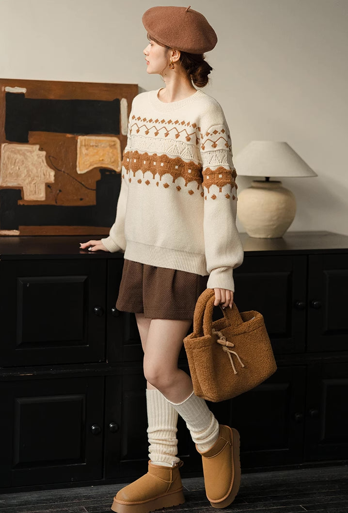 Cinnamon Fair Isle Sweater (Cream)