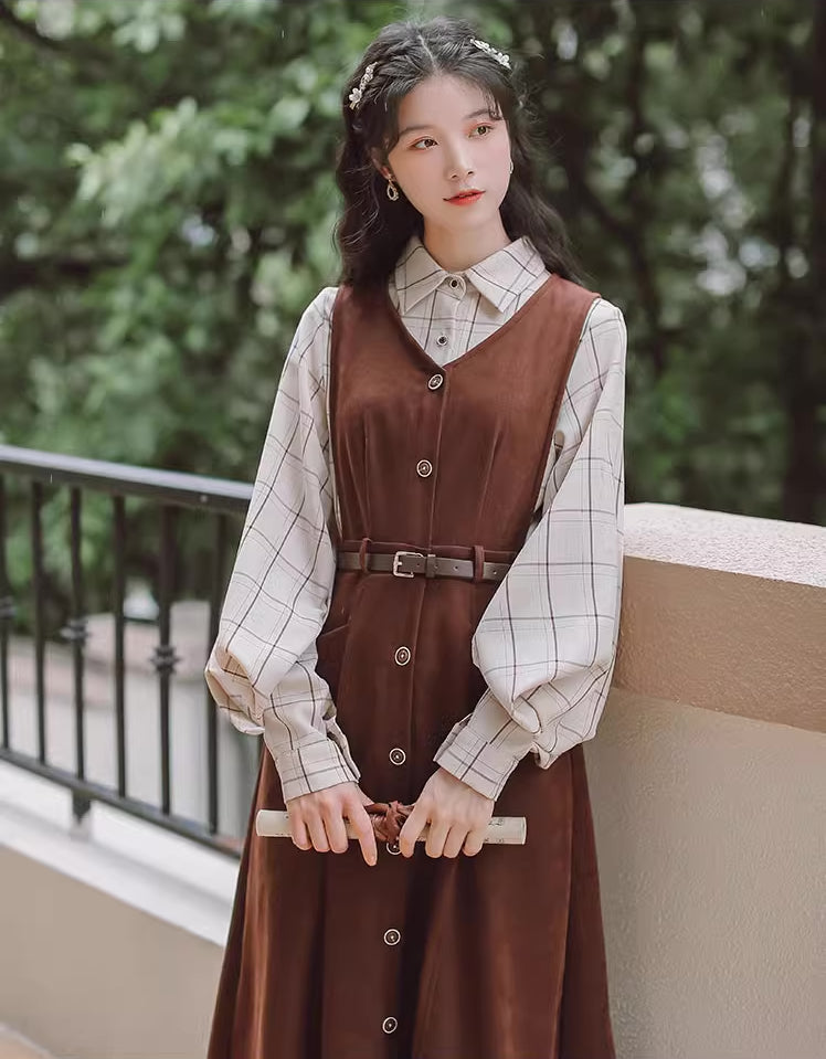 Button Up Suede Pinafore Dress (4 Colors)