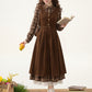 Chocolate Plaid Corduroy Twofer Midi Dress (Brown)