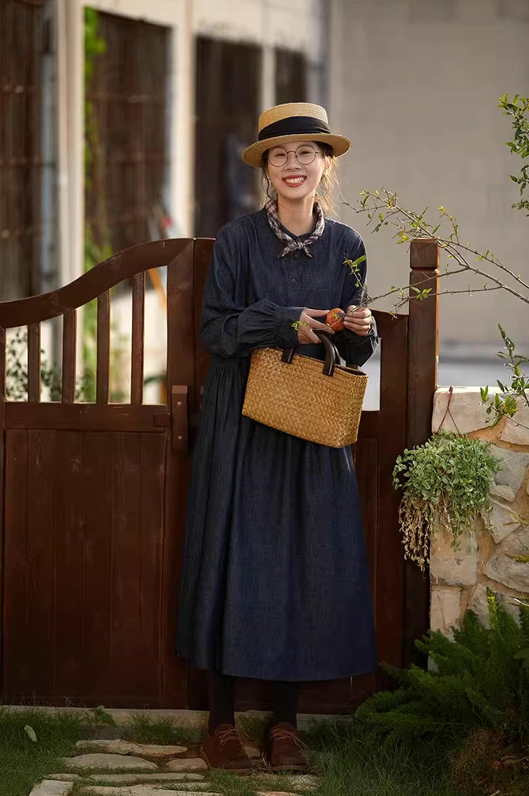 Comfort Denim Midi Dress (Dark Wash)