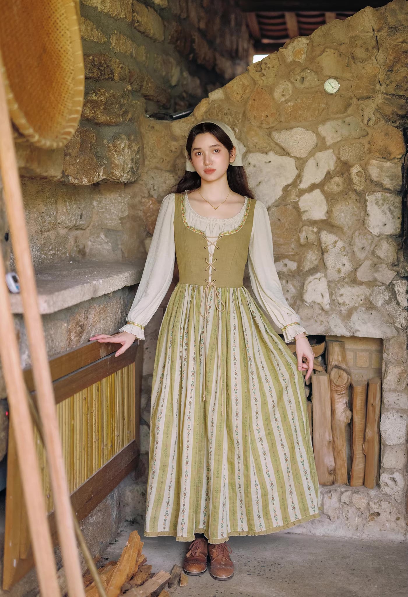Folklore Faux Two-Piece Corset Dress (Mustard)