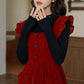 Velvet Frilly Bow Pinafore Dress (Red)