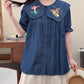 Mushroom Bunny Denim Blouse (2 Colors)