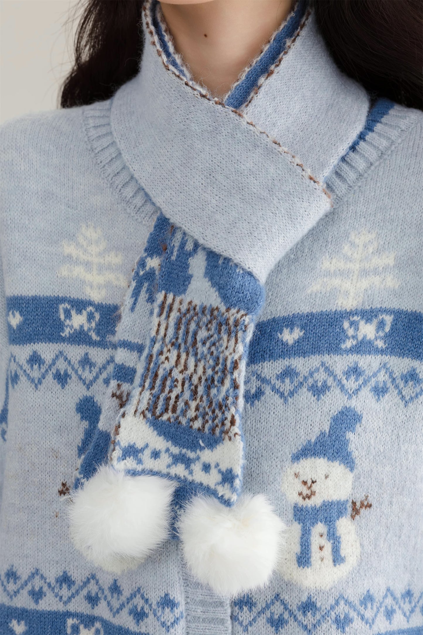 Snowy Snowman Fair Isle Cardigan (Blue)