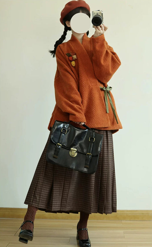 Fruity Fuzz Cross Collar Jacket & Mamianqun Set (2 Colors)