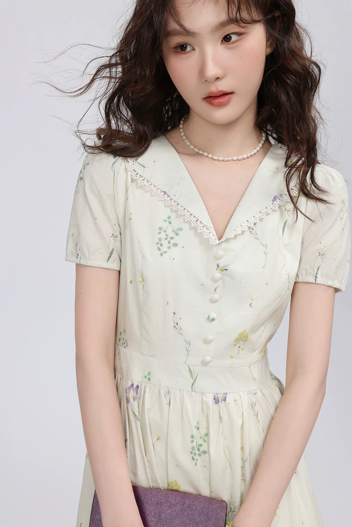 Dried Flowers Midi Shirt Dress (Cream)