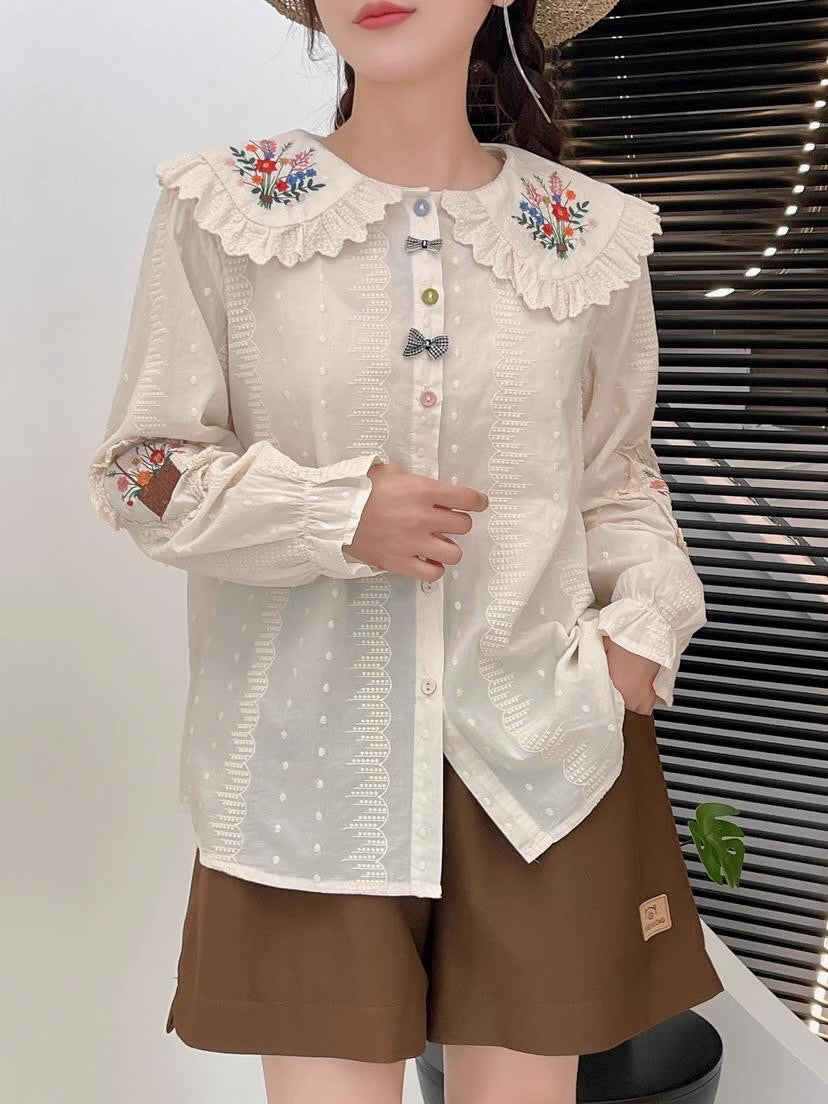 Flower Basket Embroidered Blouse (2 Colors)