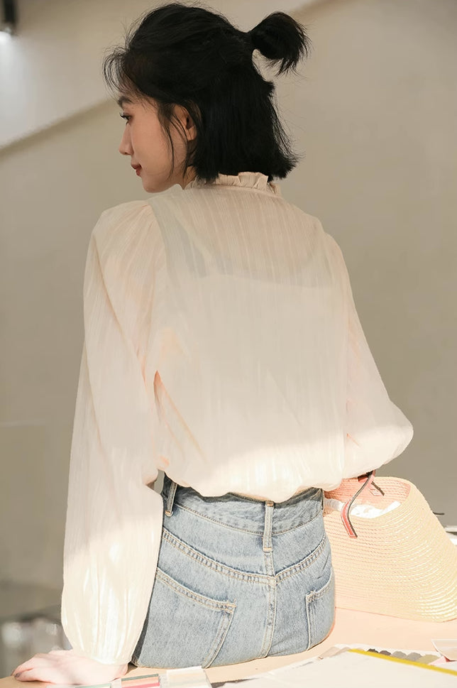 Frilly Collar Blouse (Yellow Beige)