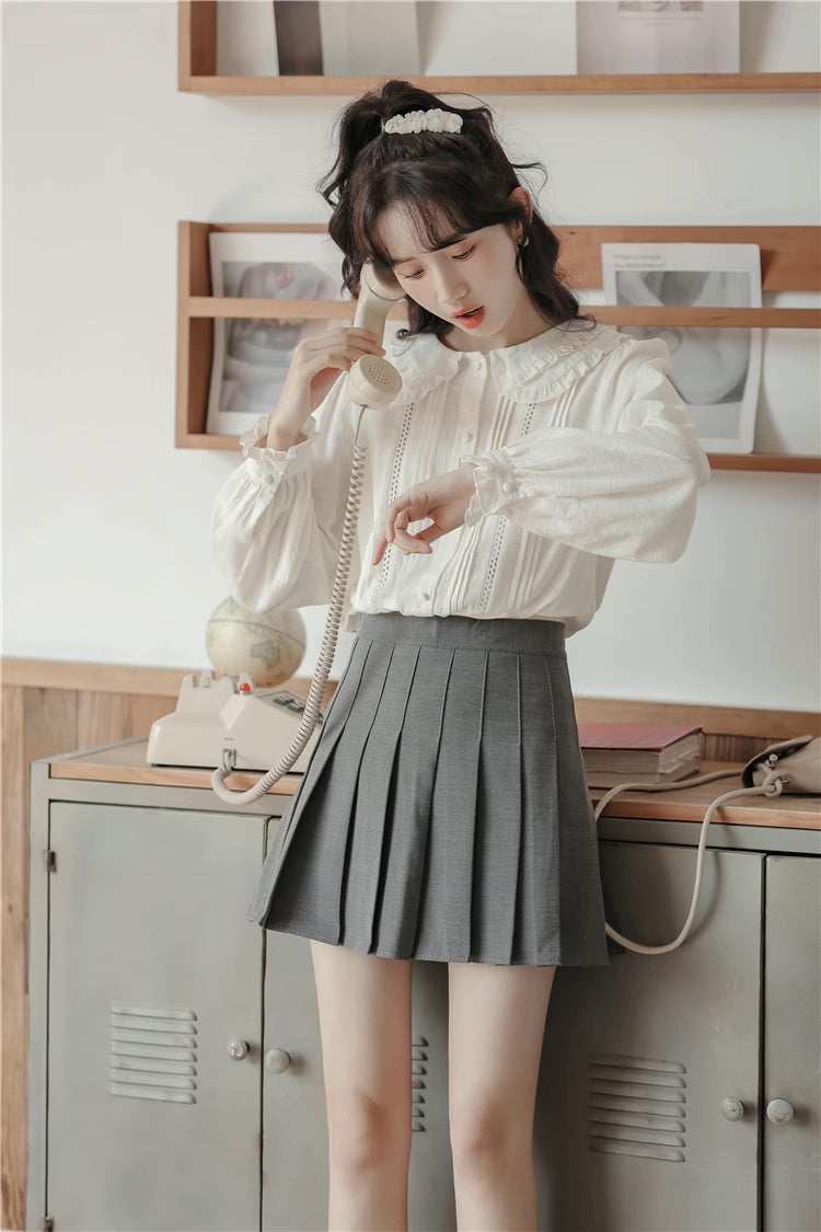 Ruffled Peter Pan Collar Blouse (White)