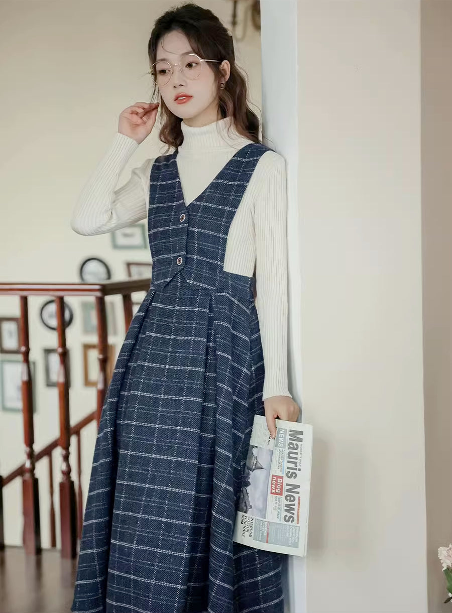 Plaid Vest Pinafore Dress (3 Colors)