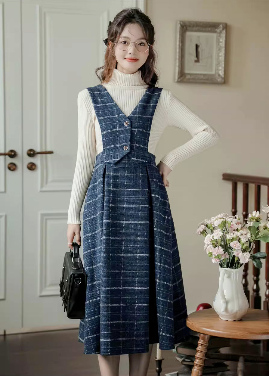 Plaid Vest Pinafore Dress (3 Colors)