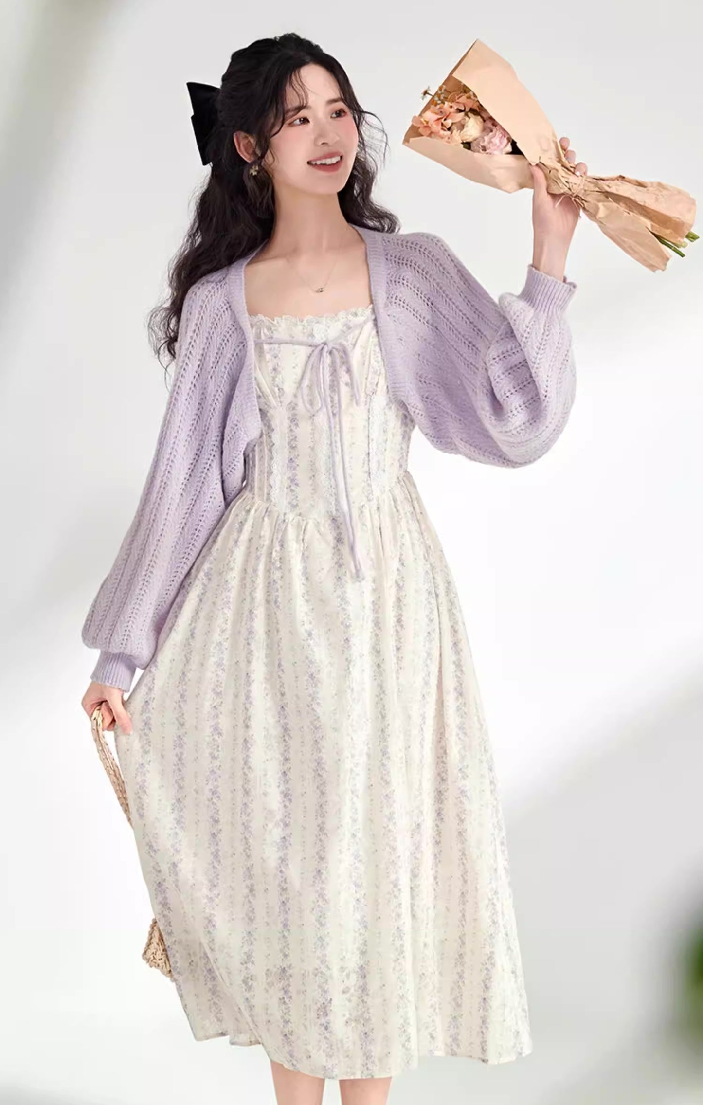 Ditsy Floral Stripe Cami Dress & Sweater (2 Colors)