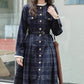 Academia Plaid Button Midi Dress (Navy)