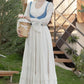 Belle Twofer Corset Peasant Maxi Dress (White/Blue)