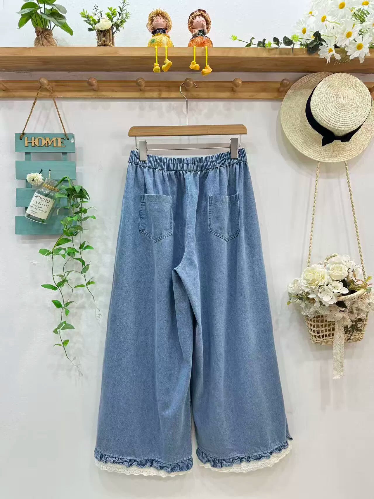 Forest Floor Embroidered Denim Pants (2 Colors)