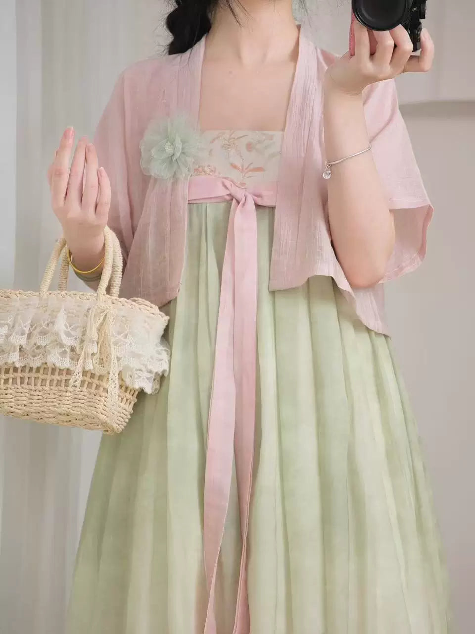 Peach Willow Qixiong Dress (Pink/Green)