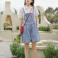 Rosy Days Embroidered Short Overalls (Light Denim)