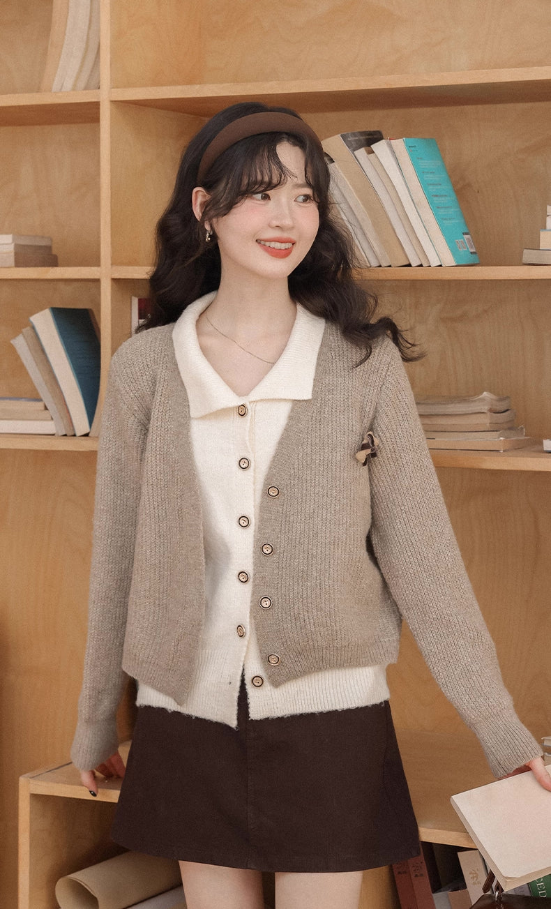 Faux Layered Cardigan (Khaki)