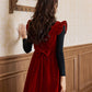 Velvet Frilly Bow Pinafore Dress (Red)