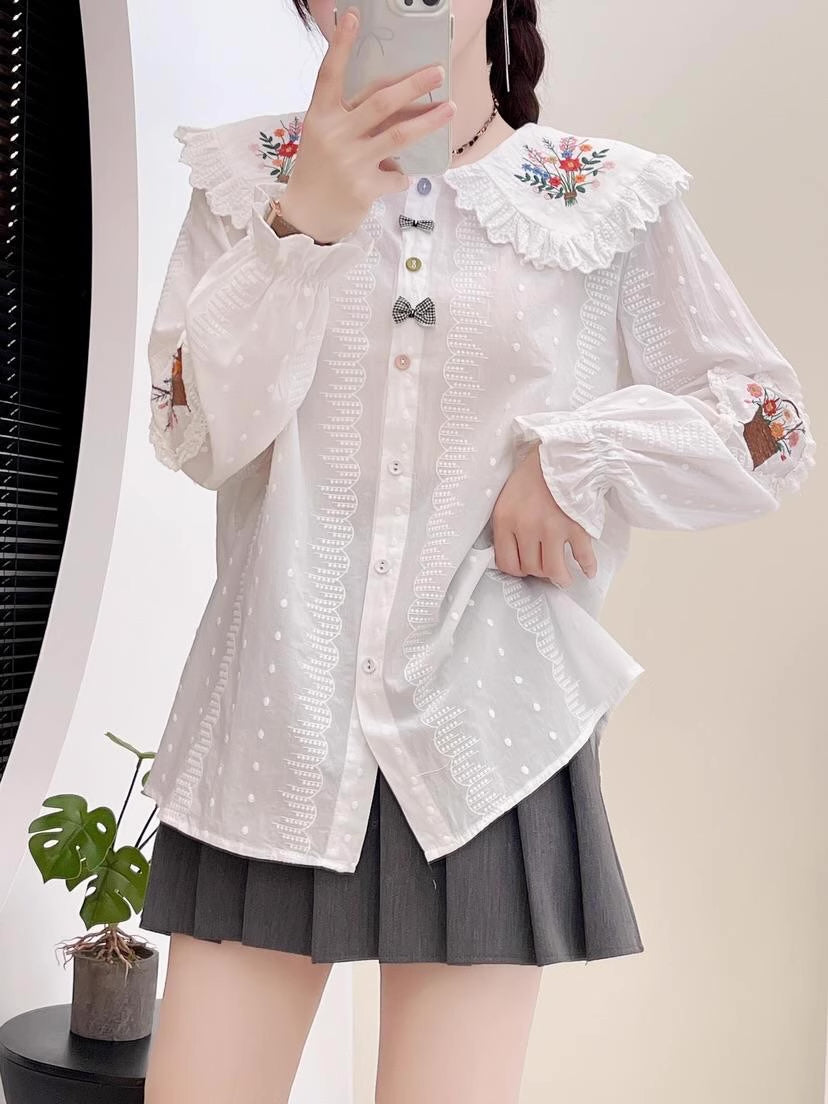 Flower Basket Embroidered Blouse (2 Colors)