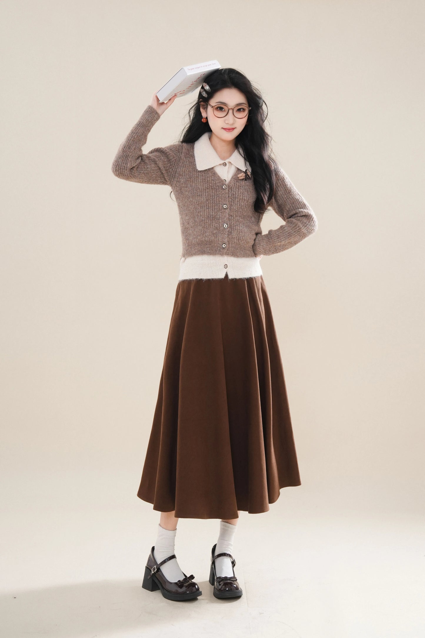 Faux Layered Cardigan (Khaki)