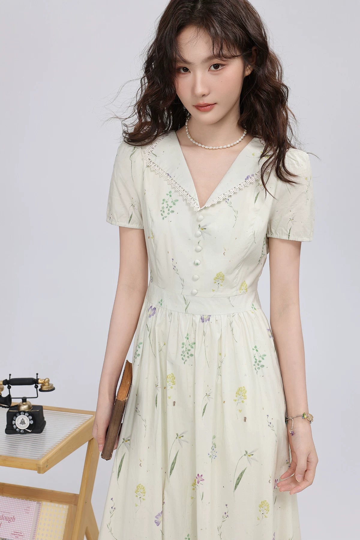Dried Flowers Midi Shirt Dress (Cream)