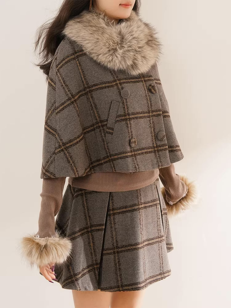 Library Plaid Capelet & Mini Skirt Set (Grey)