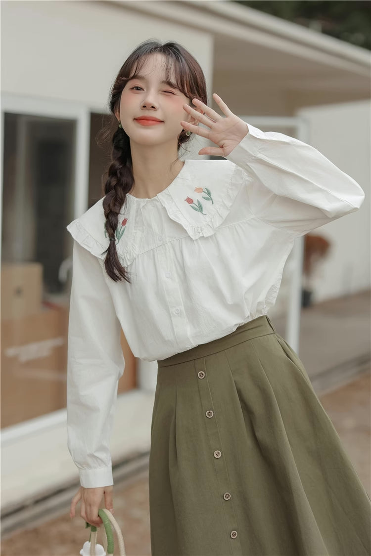 Tulip Collar Blouse (White)
