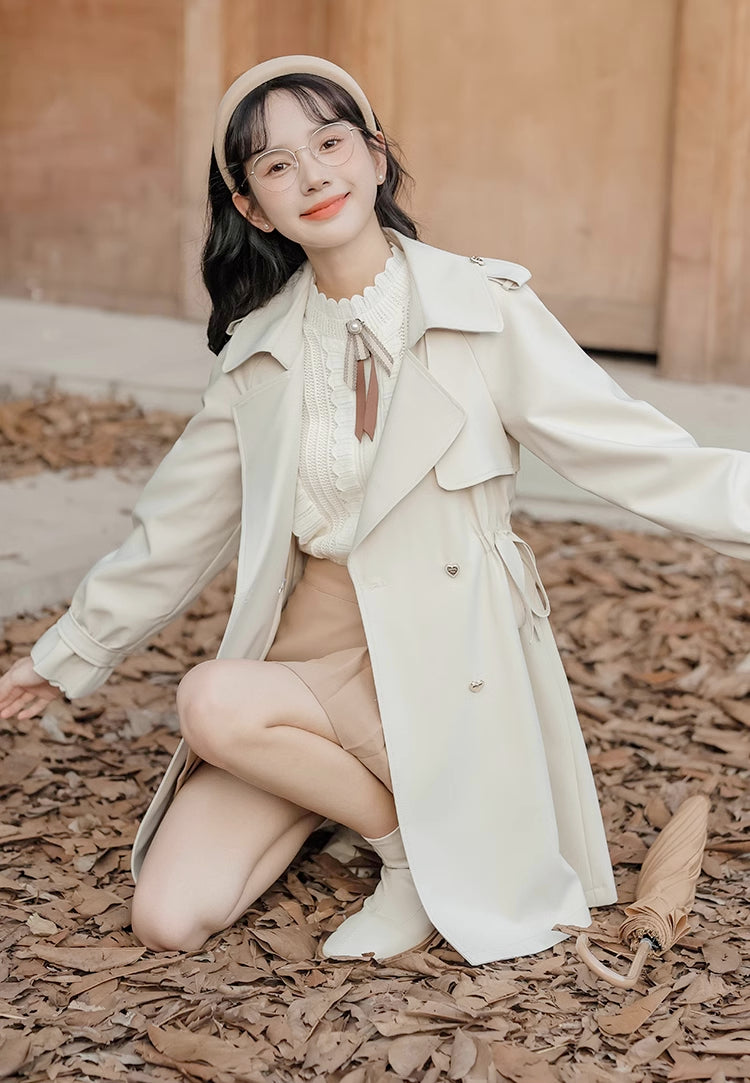 Heart Button Trench Coat (Off-White)