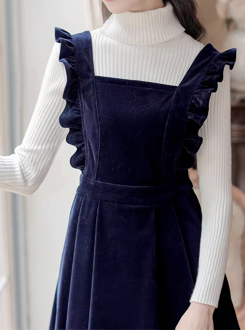 Frilly Corduroy Apron Pinafore Dress (3 Colors)