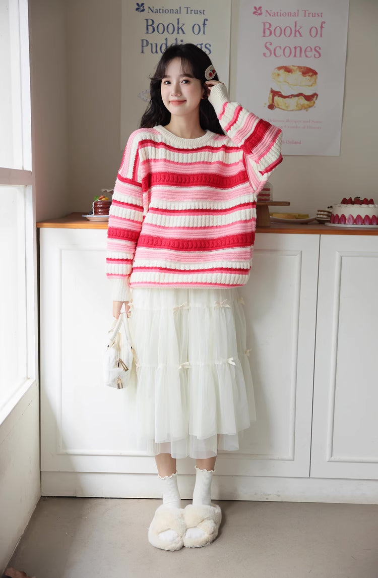 Strawberry Cheesecake Stripe Sweater (Pink/Cream)