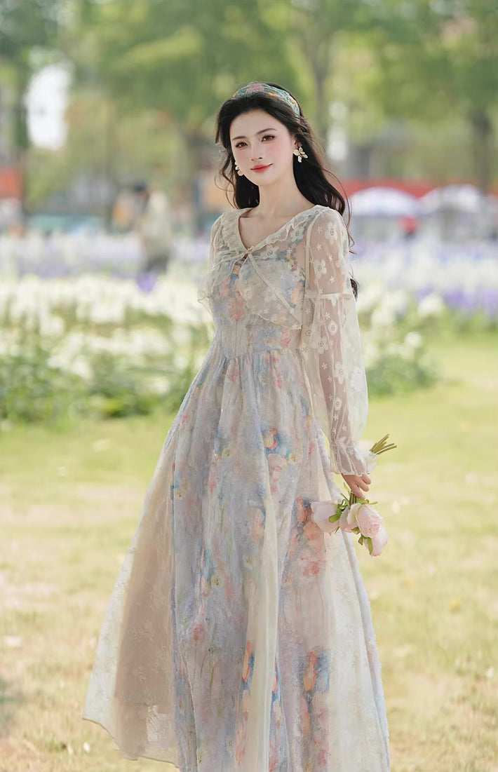 Watercolor Paint Three-Way Dress (Blue)