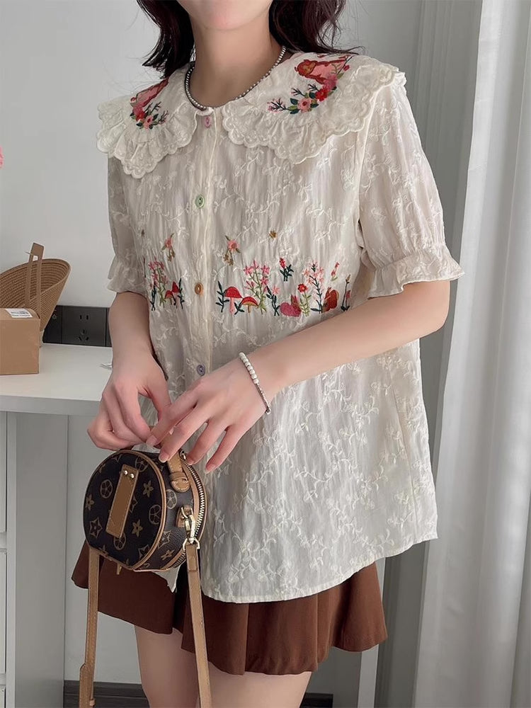 Squirreling Around Embroidered Blouse (2 Colors)